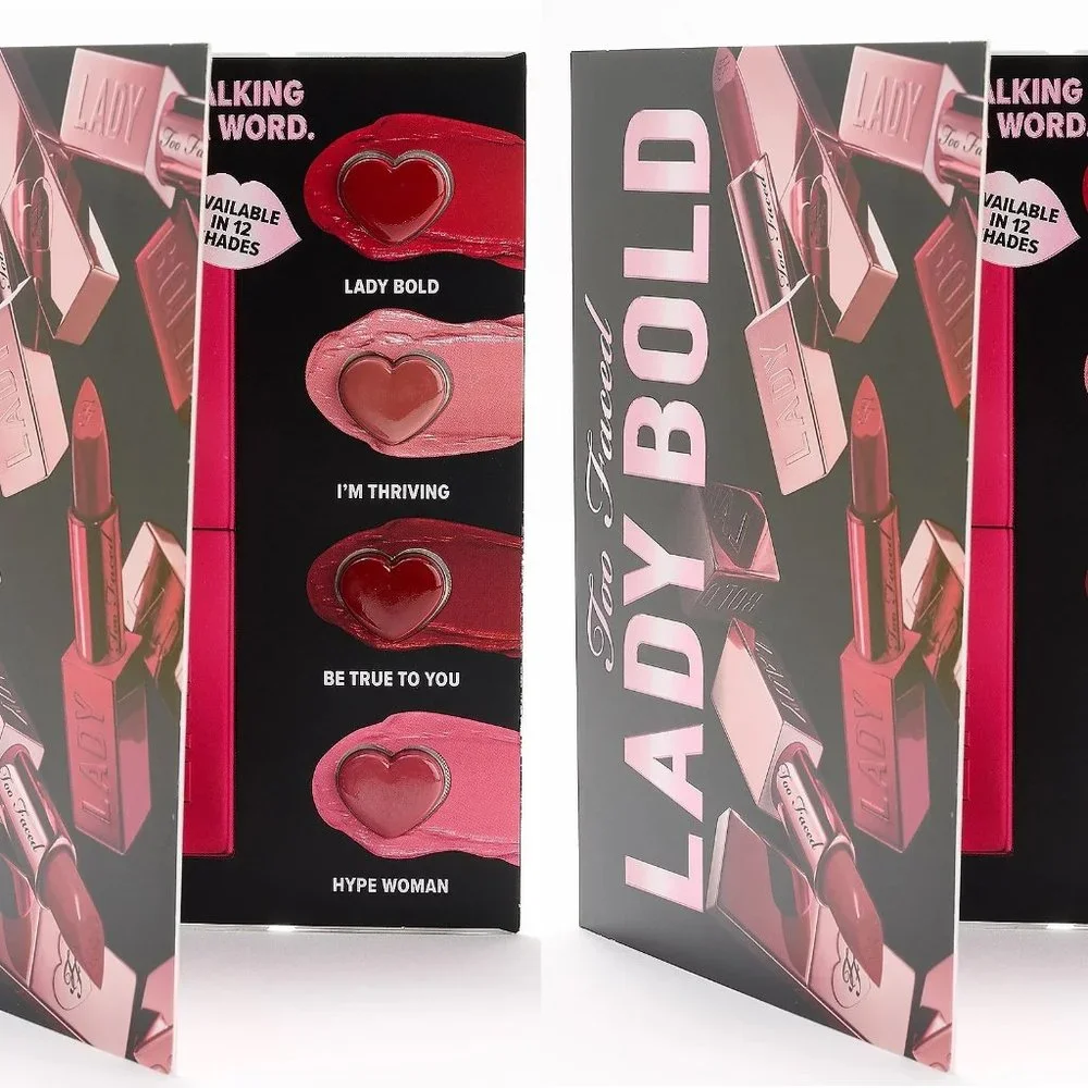 2 x Too Faced Lady Bold Lipstick 4 Samples Smooths Creamy Feather Resistence